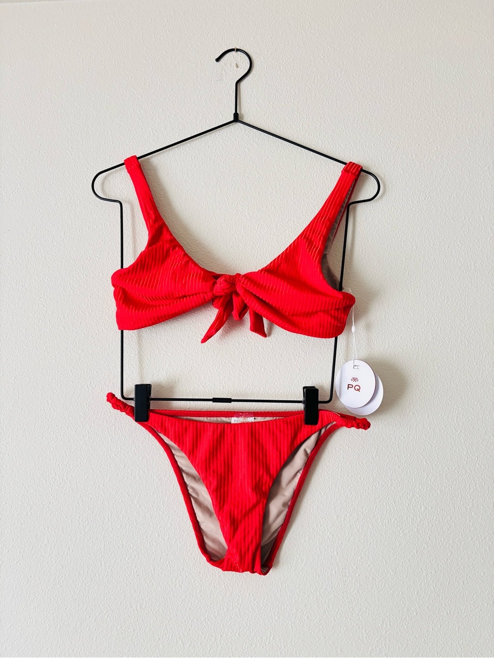 PQ Swim Red Ribbed Tie-Front Bikini Small